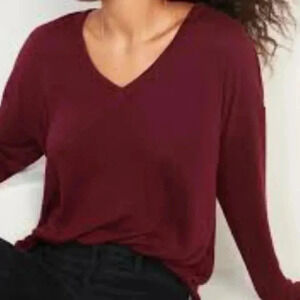 OLD NAVY Oversized Cozy-Knit V-NeckLong-Sleeve T-Shirt